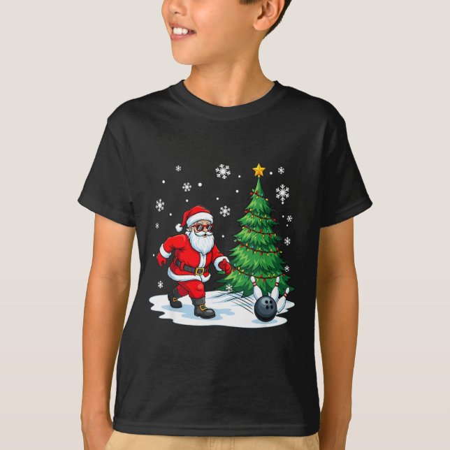Merry Christmas Santa Playing Bowling Srt Lovers  T Shirt (Framsida)