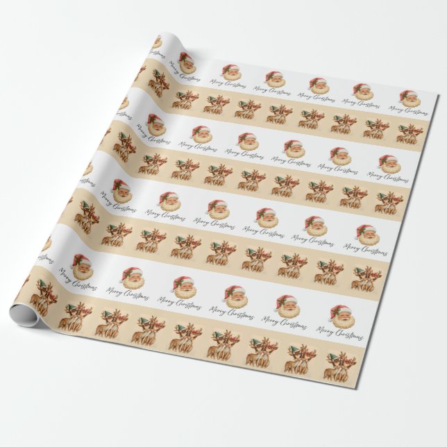 Merry Christmas Santa & Reindeer Wrapping Paper Presentpapper (Utrullad)