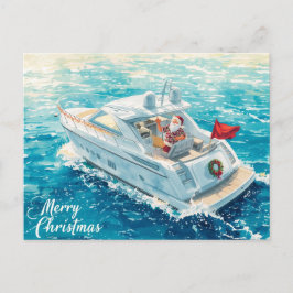 Merry Christmas Santa Sailing on a Yacht Helg Vykort