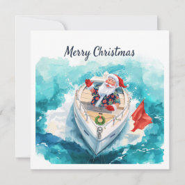 Merry Christmas Santa Sailing on a Yacht Julkort