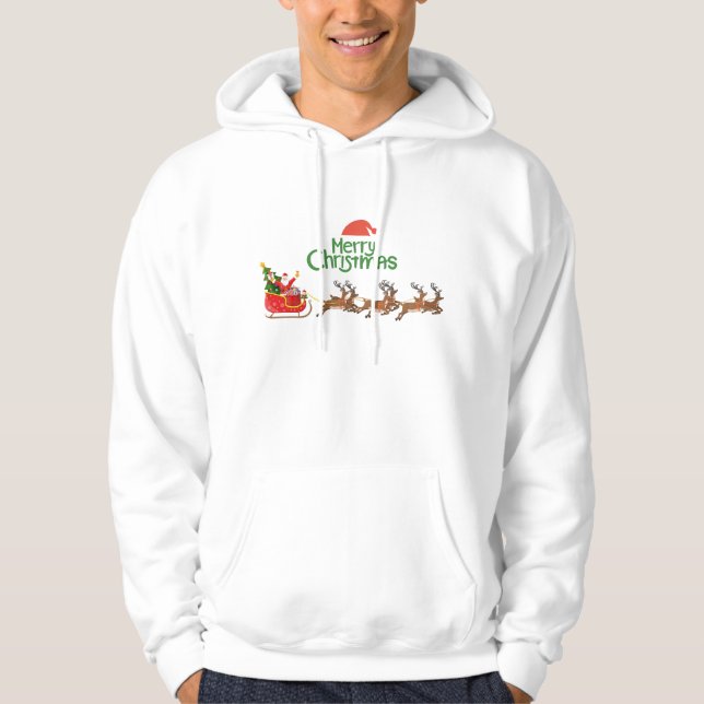 Merry Christmas Santa Sleigh with Reindeer – Festi Hoodie (Framsida)