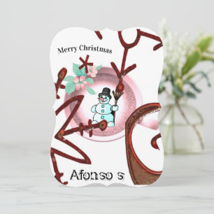 Merry Christmas Santa Snowman Flat Greeting Card Kort