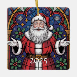 Merry Christmas Santa Stained Glass Design Julgransprydnad Keramik
