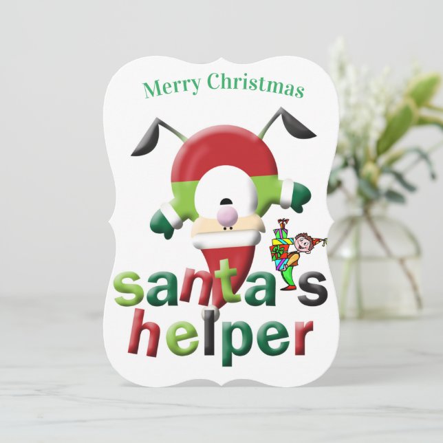 Merry Christmas Santa's Helper Flat Greeting Card Kort (Stående Fram)