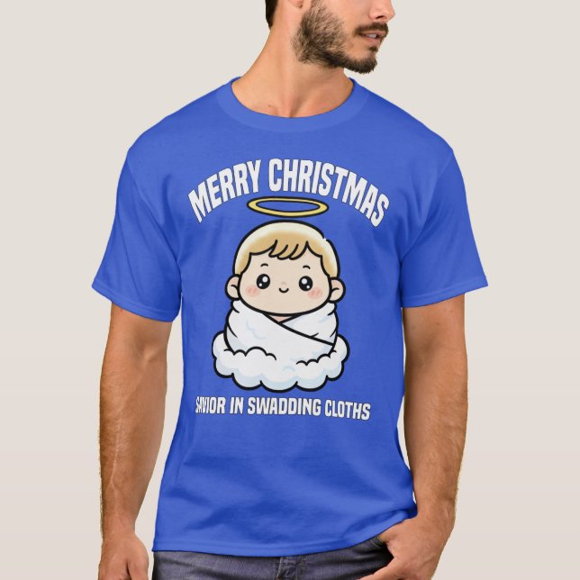 MERRY CHRISTMAS SAVIOR IN SWADDING CLOTHS Ba famil T Shirt (Framsida)