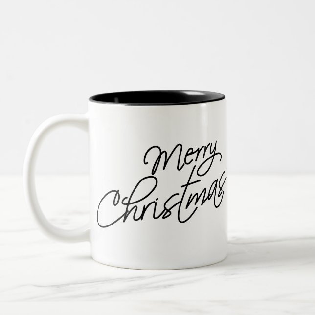 Merry Christmas Saying (Hand-Drawn) Två-Tonad Mugg (Vänster)