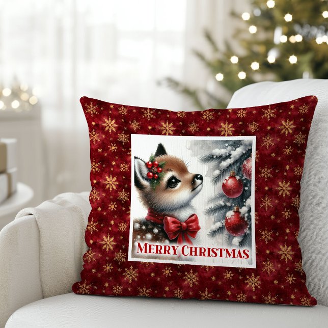 Merry Christmas scene baby fawn Christmas pillow  Kudde (Merry Christmas scene baby fawn Christmas pillow (50))