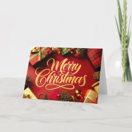 "Merry Christmas" Schrift mit Geschenken & Zapfen Tack Kort