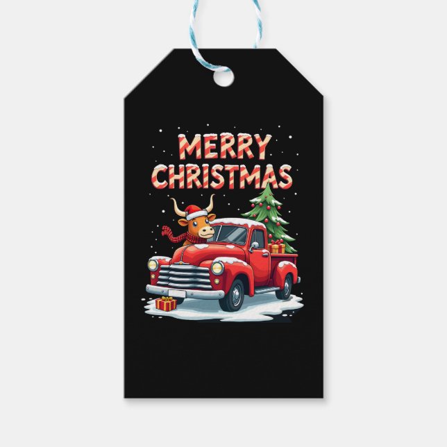 Merry Christmas Scottish Highland Cow Xmas Farm An Presentetikett (Framsidan)