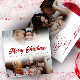 Merry Christmas Script 3 Collage Multi Photo Julkort