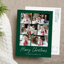 Merry Christmas Script Grön 6 Foto Collage Helg Vykort