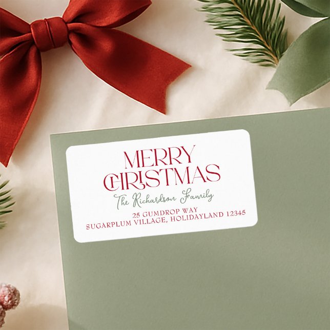 Merry Christmas Script Return Address Adressetikett (Skapare uppladdad)