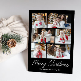 Merry Christmas Script Svart 6 Foto Collage Julkort