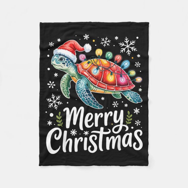 Merry Christmas Sea Turtle Christmas Lights Santa  Fleecefilt (Framsidan)