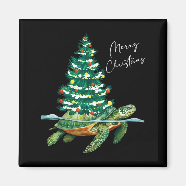 Merry Christmas Sea Turtle Xmas Tree Lights Pjs Me Magnet (Framsidan)
