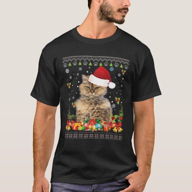 Merry Christmas Selkirk Rex Cat Ugly Sweater Santa T Shirt (Framsida)