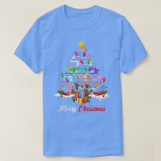 Merry Christmas Sewing Machines Xmas Tree Lights Q T Shirt (Design framsida)