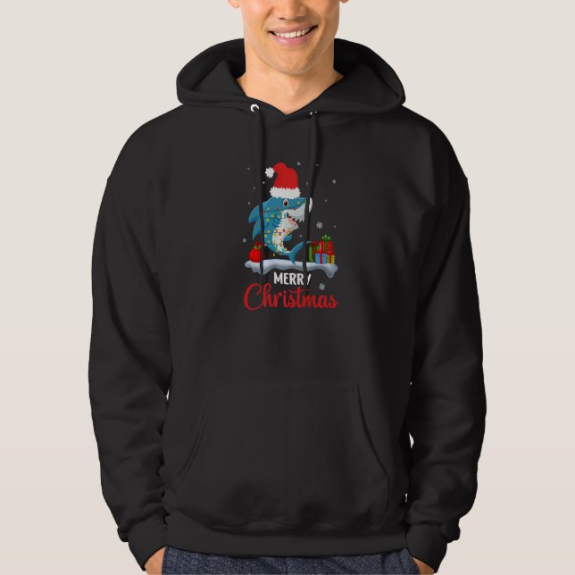 Merry Christmas Shark Santa  Quote Hoodie (Framsida)
