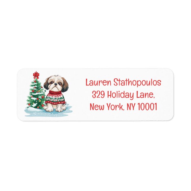 Merry Christmas Shih Tzu Dog Returadress Etikett (Framsidan)