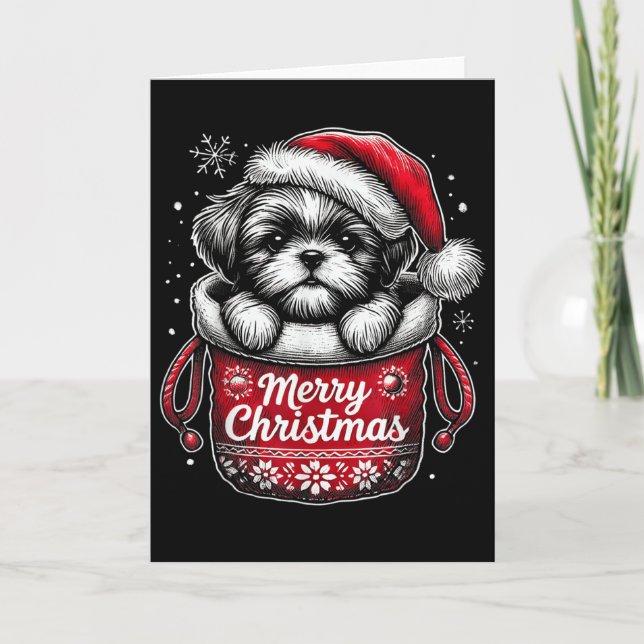 Merry Christmas Shih Tzu Graphic Tee  Kort (Framsida)