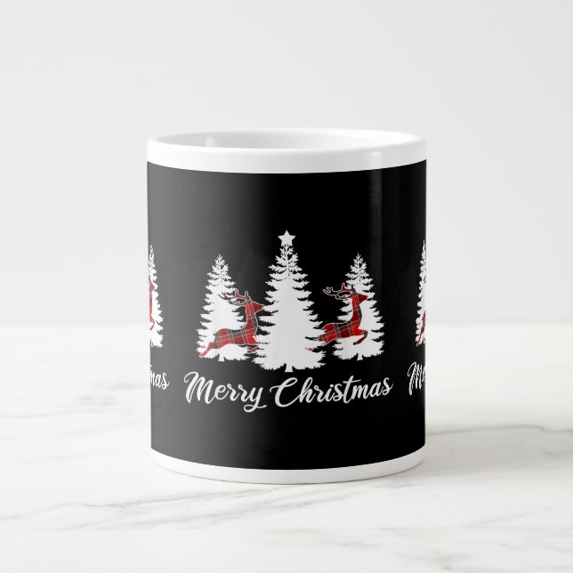 Merry Christmas Shirt for Women Buffalo Plaid Rein Jumbo Mugg (Framsidan)