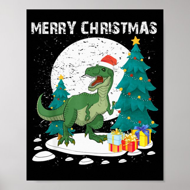 Merry Christmas Shirts For Women Xmas Santa T Rex  Poster (Framsidan)