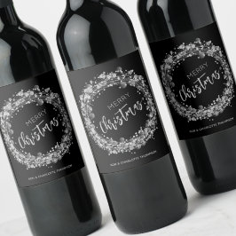 Merry Christmas Silver Stars Vinflaska Etikett