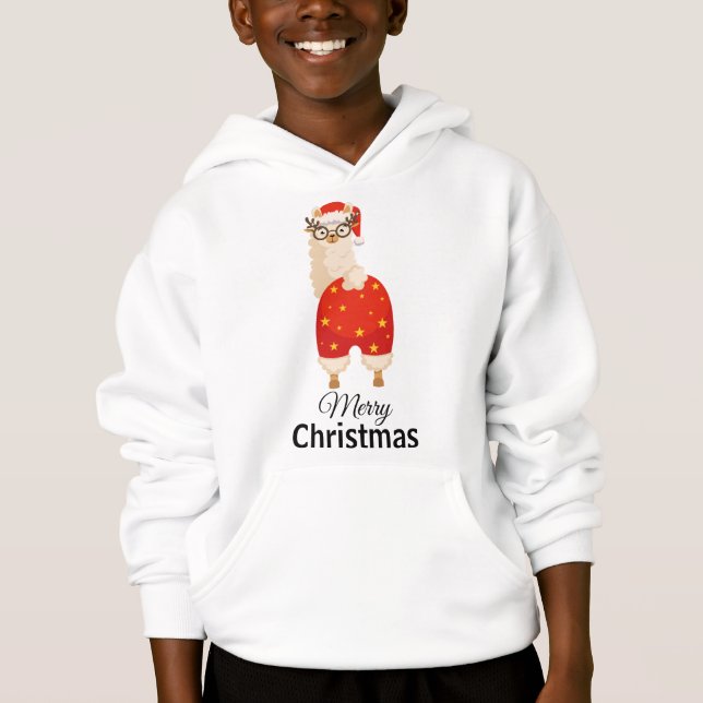 Merry Christmas Simple Cute Cartoon Santa Llama T Shirt (Framsida)