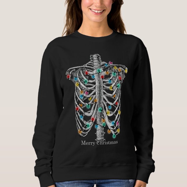Merry Christmas Skeleton Ribcage With String Of Li T Shirt (Framsida)