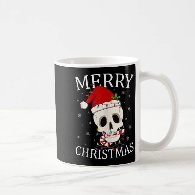 Merry Christmas Skeleton Skull Xmas Lights Men Wom Kaffemugg (Höger)
