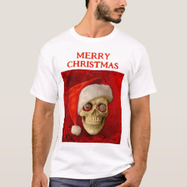 Merry Christmas. Skull wearing Santa hat T Shirt