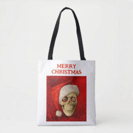 Merry Christmas. Skull wearing Santa hat Tygkasse