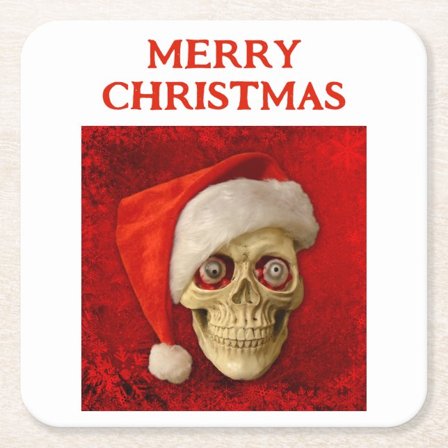 Merry Christmas. Skull wearing Santa hat Underlägg Papper Kvadrat (Framsidan)