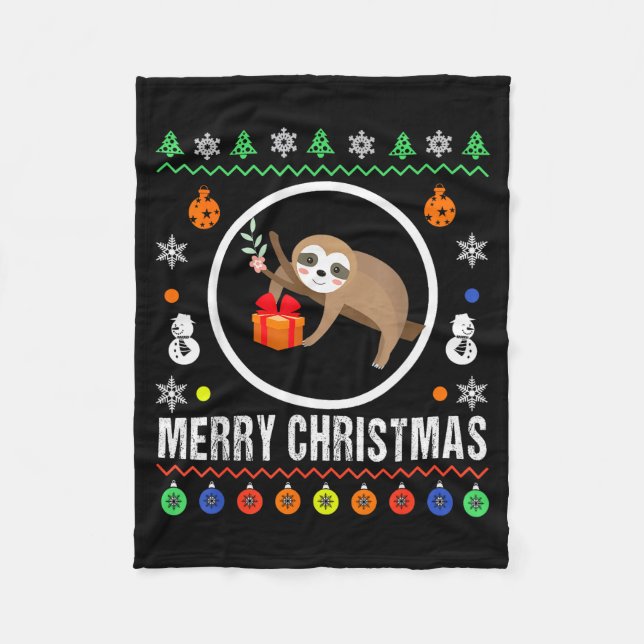 Merry Christmas Sloth Ugly Sweater Xmas Knit Sloth Fleecefilt (Framsidan)