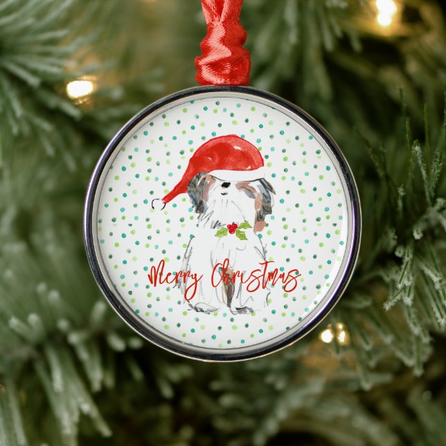 Merry Christmas Small Dog Festive Santa Hat Holly Julgransprydnad Metall (Träd)