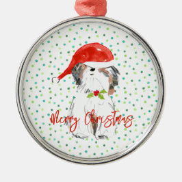 Merry Christmas Small Dog Festive Santa Hat Holly Julgransprydnad Metall