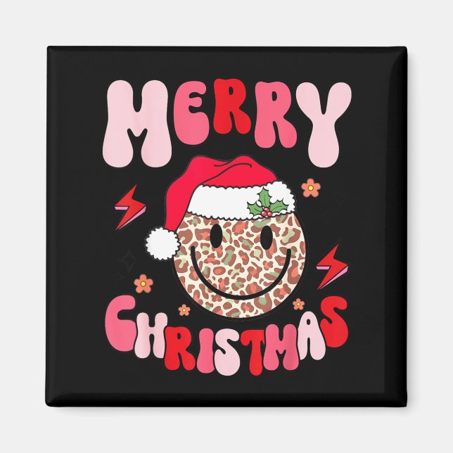 Merry Christmas Smile Face Santa Claus Hat Groovy  Magnet (Framsidan)