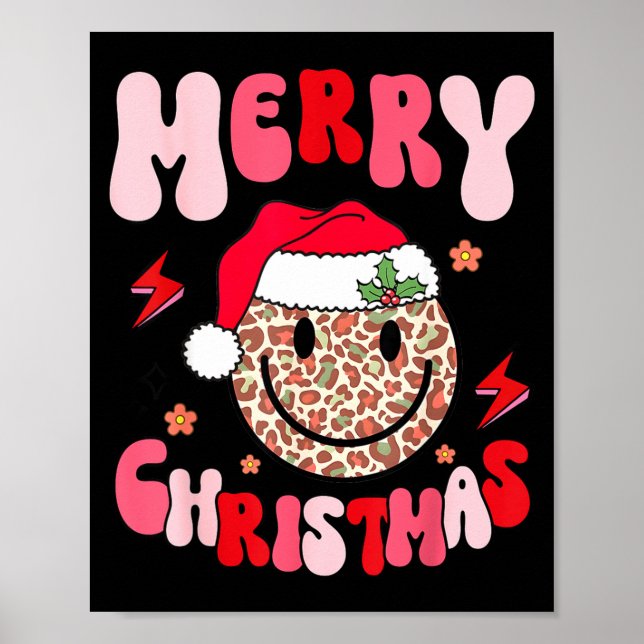 Merry Christmas Smile Face Santa Claus Hat Groovy  Poster (Framsidan)