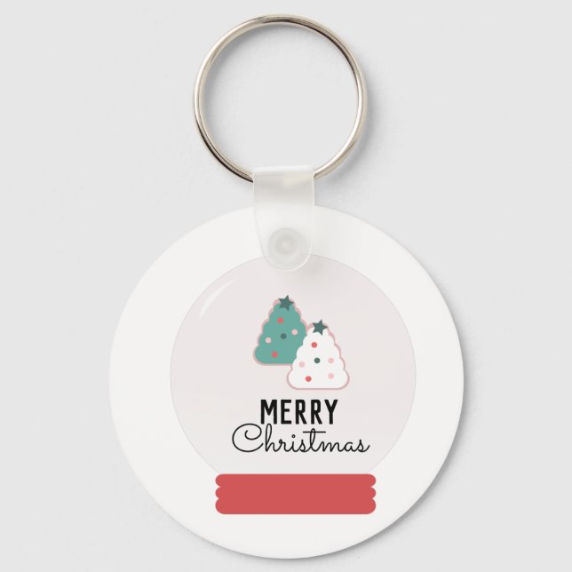 Merry Christmas Snow Globe Cookie   Keychain Nyckelring (Framsida)