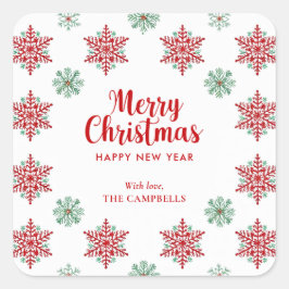 Merry Christmas Snowflake, Holiday Gift Sticker Fyrkantigt Klistermärke