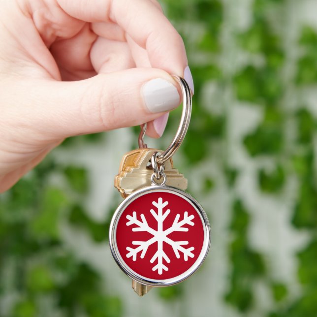 Merry Christmas Snowflake Holiday Winter Rund Silverfärgad Nyckelring (Hand)