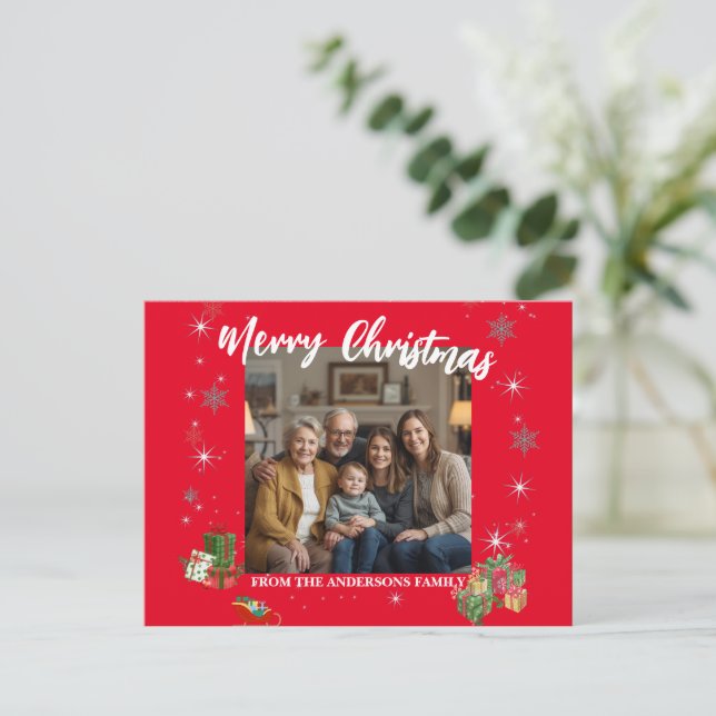 Merry Christmas Snowflake Photo Personal Family N Helg Vykort (Stående Fram)
