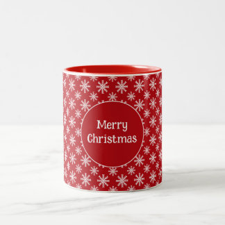 Merry Christmas  Snowflakes Red White Custom  Mug Två-Tonad Mugg