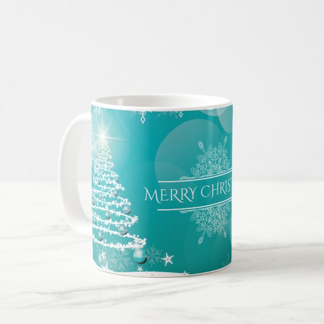 Merry Christmas Snowflakes Tree Flowers & Stars   Kaffemugg (Framsida vänster)