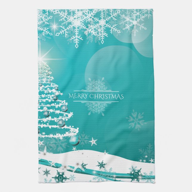Merry Christmas Snowflakes Tree Flowers & Stars Kökshandduk (Vertikal)