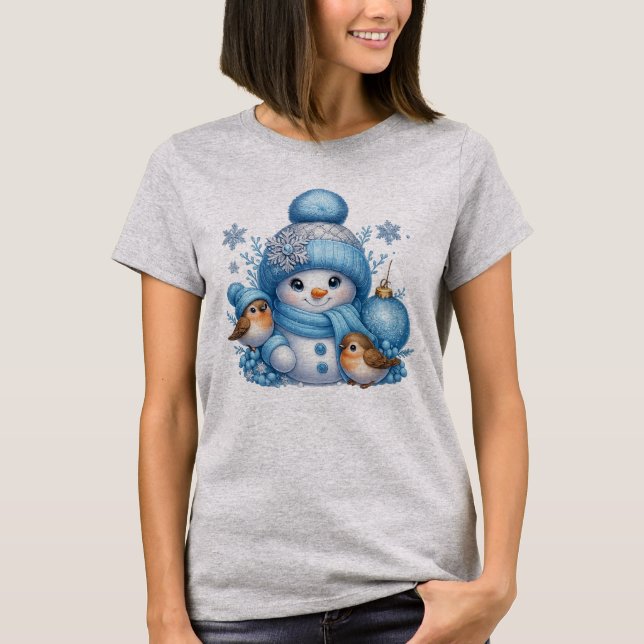 Merry Christmas snowman, Bird tshirt T Shirt (Framsida)