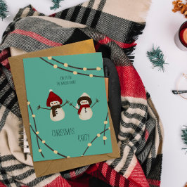 Merry Christmas Snowman Duo– Winter Lights on Teal Inbjudningar