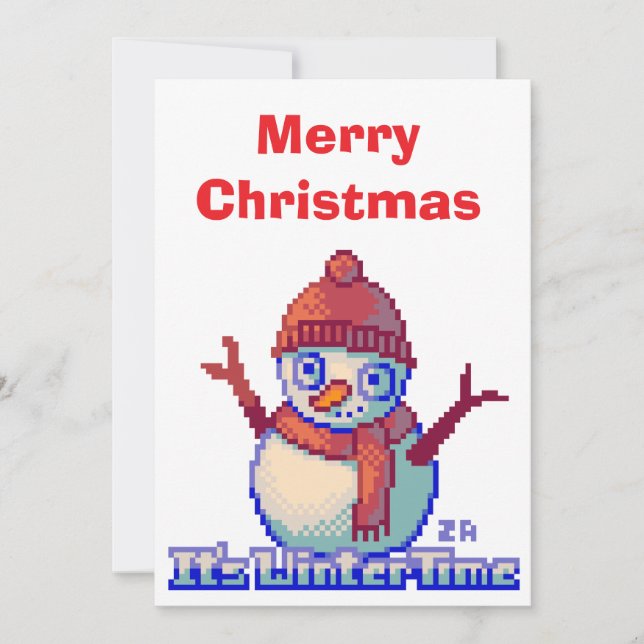 Merry Christmas Snowman Pixel Art Inbjudningar (Framsida)