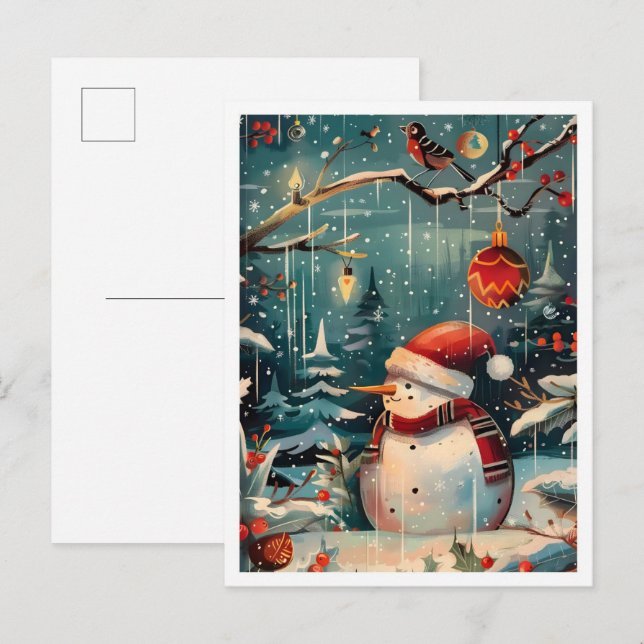 Merry Christmas Snowman Vykort (Fram/baksida)