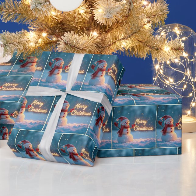 Merry Christmas Snowman with Neon Sign Presentpapper (Helgdagar)